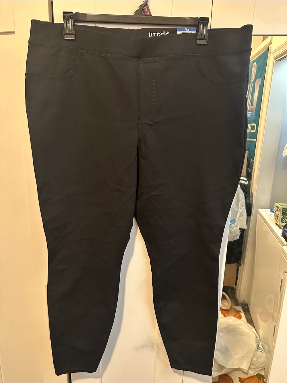 Terra & Sky Black Skinny Pants with White Side Stripe